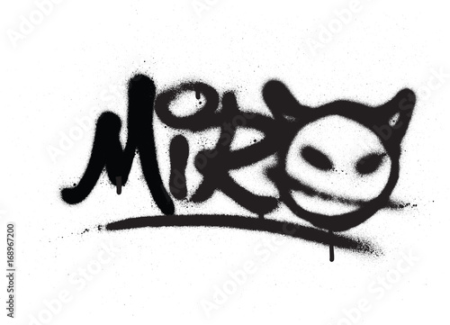 graffiti tag miro sprayed with leak in black on white