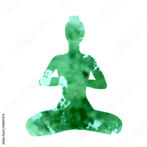 Girl in lotus pose levitates in the air, transparent background