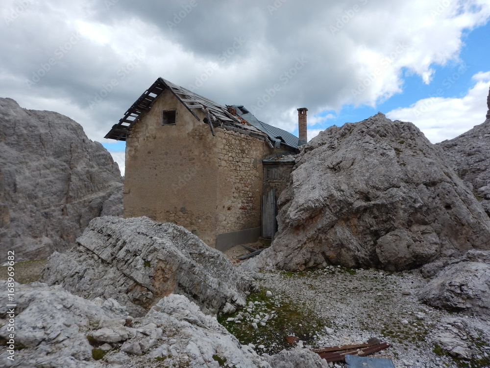 ruin of a war house in dolomites