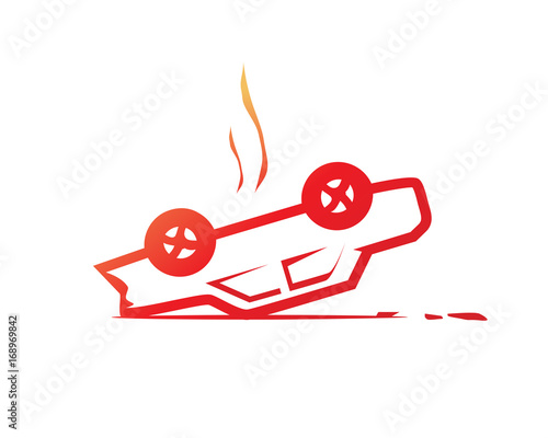 overturned car symbol, accident symbol, illustration design, isolated on white background.