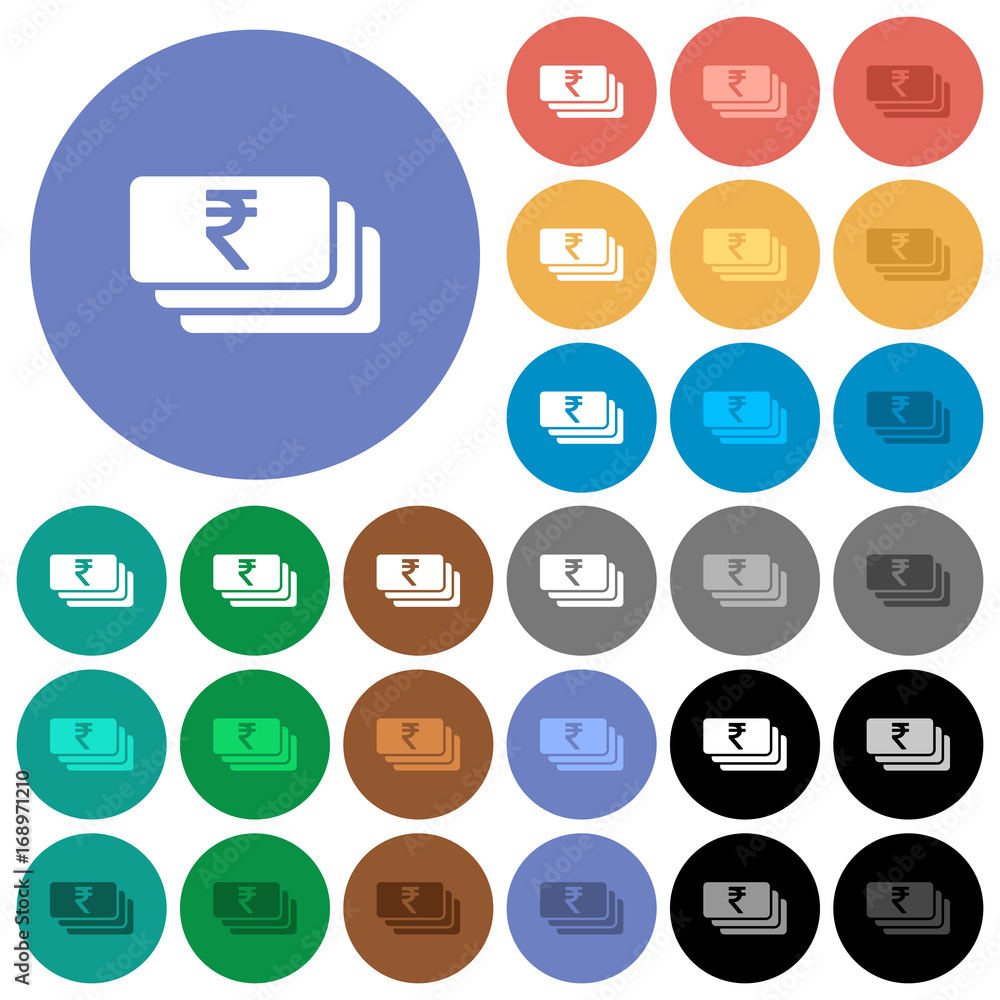 Indian Rupee banknotes round flat multi colored icons Indian Rupee banknotes round flat multi colored icons