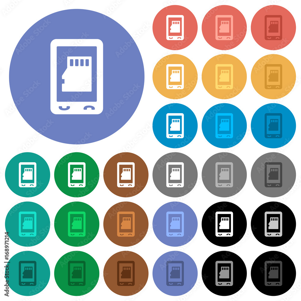 Mobile memory card round flat multi colored icons