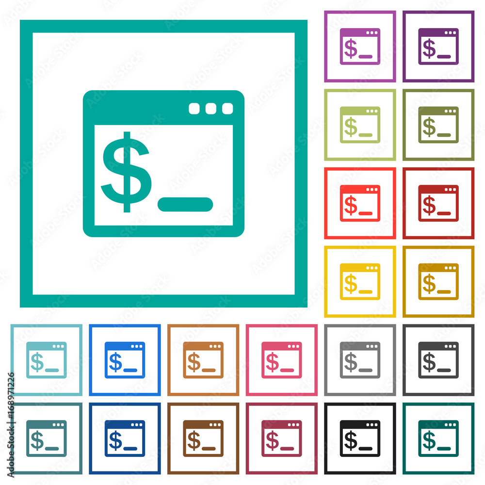 OS command terminal flat color icons with quadrant frames OS command terminal flat color icons with quadrant frames
