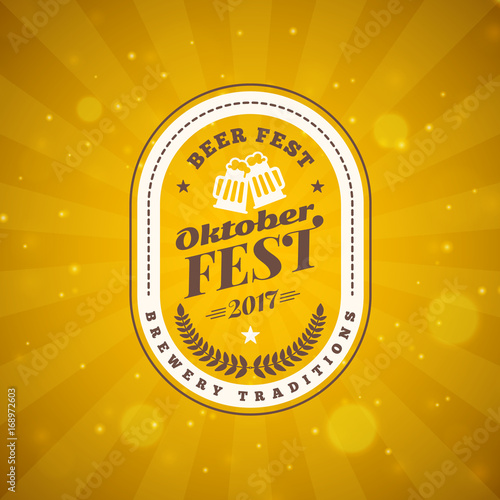 Beer festival Oktoberfest celebrations. Vintage beer badge on the golden beer abstract background. Vector design element