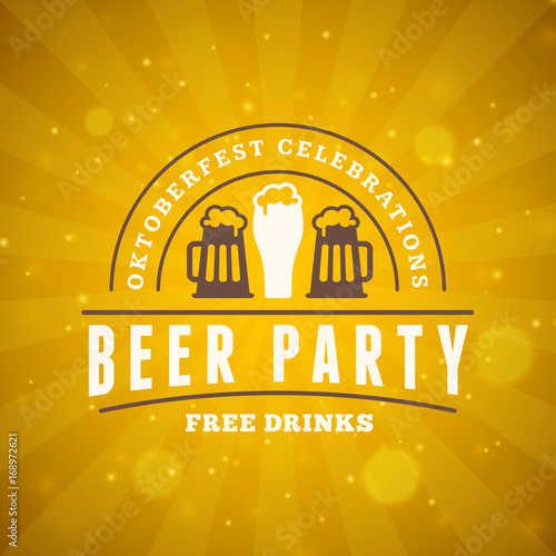 Beer festival Oktoberfest celebrations. Vintage beer badge on the golden beer abstract background. Vector design element