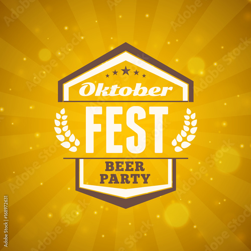 Beer festival Oktoberfest celebrations. Vintage beer badge on the golden beer abstract background. Vector design element