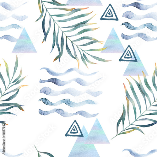 Abstract print with watercolor random elements. Seamless pattern in retro style. Hand drawn  illustration
