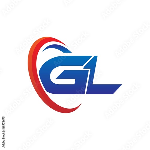modern dynamic vector initial letters logo gl with circle swoosh red blue