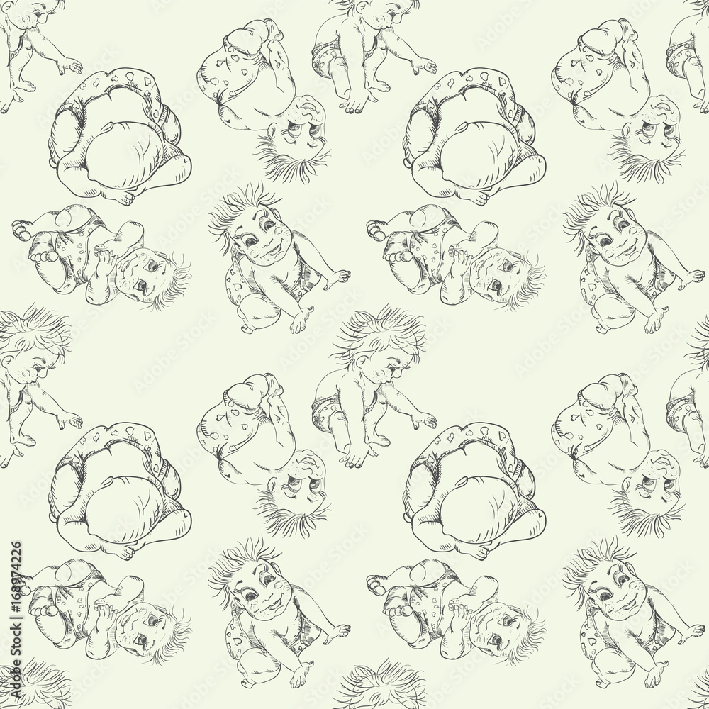 Seamless pattern of a sketch of an infant different pose of children 3 Seamless pattern of a sketch of an infant different pose of children 3
