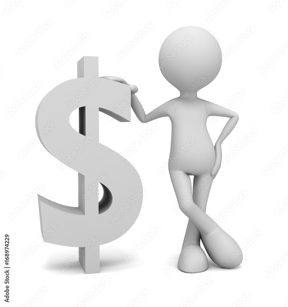 dollar sign and man concept 3d illustration dollar sign and man concept 3d illustration