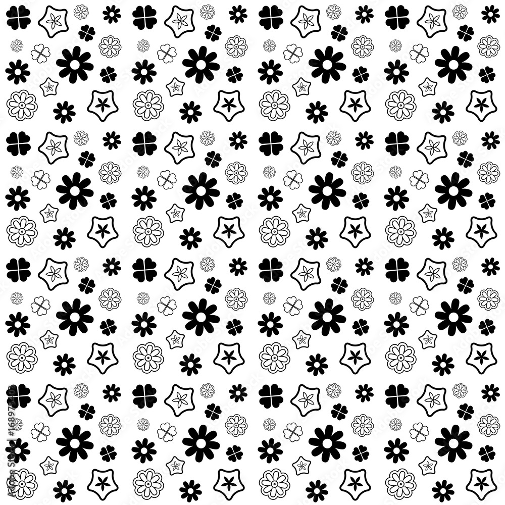 Black flower seamless pattern on white background