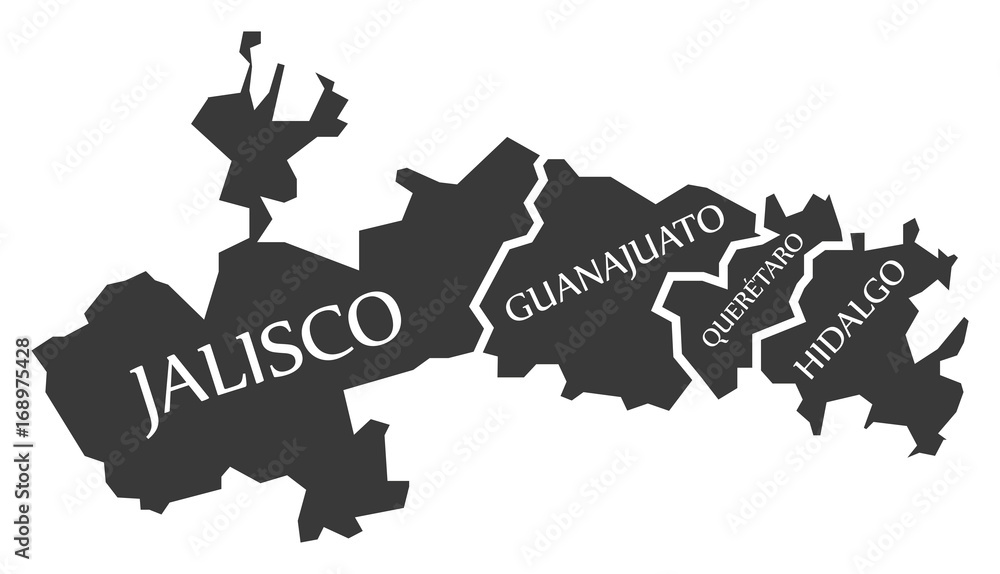 Jalisco - Guanajuato - Queretaro - Hidalgo Map Mexico illustration