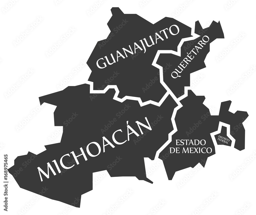 Estado De Mexico Map Guanajuato - Queretaro - Michoacan - Estado De Mexico - Distrito Federal Map  Mexico Illustration Stock Vector | Adobe Stock