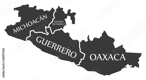 Michoacan - Estado de Mexico - Guerrero - Oaxaca Map Mexico illustration