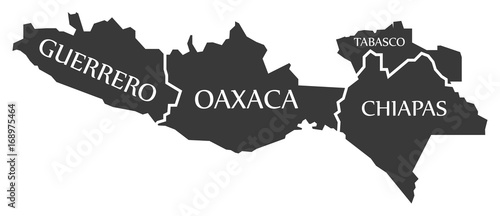 Guerrero - Oaxaca - Chiapas - Tabasco Map Mexico illustration