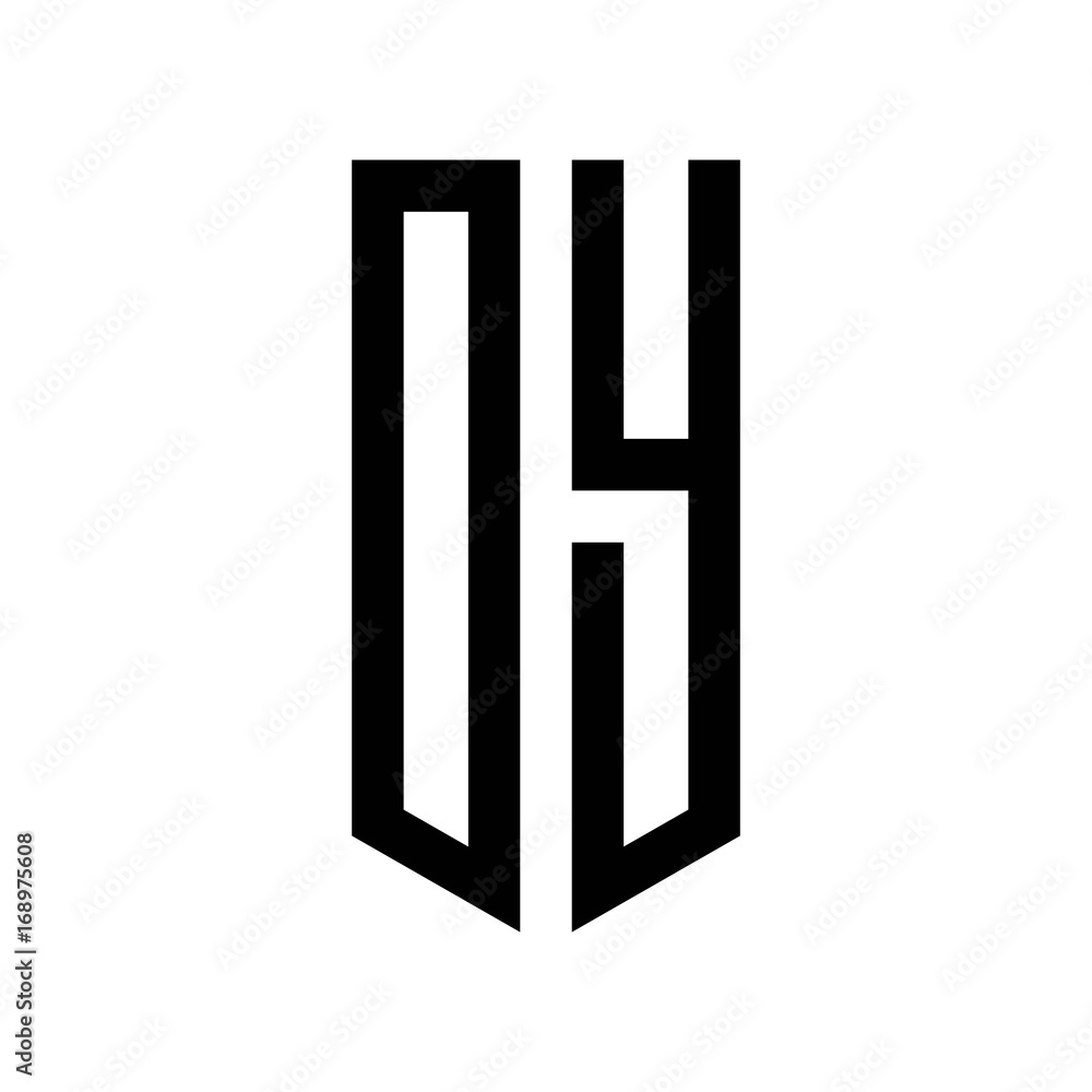 initial letters logo oy black monogram pentagon shield shape