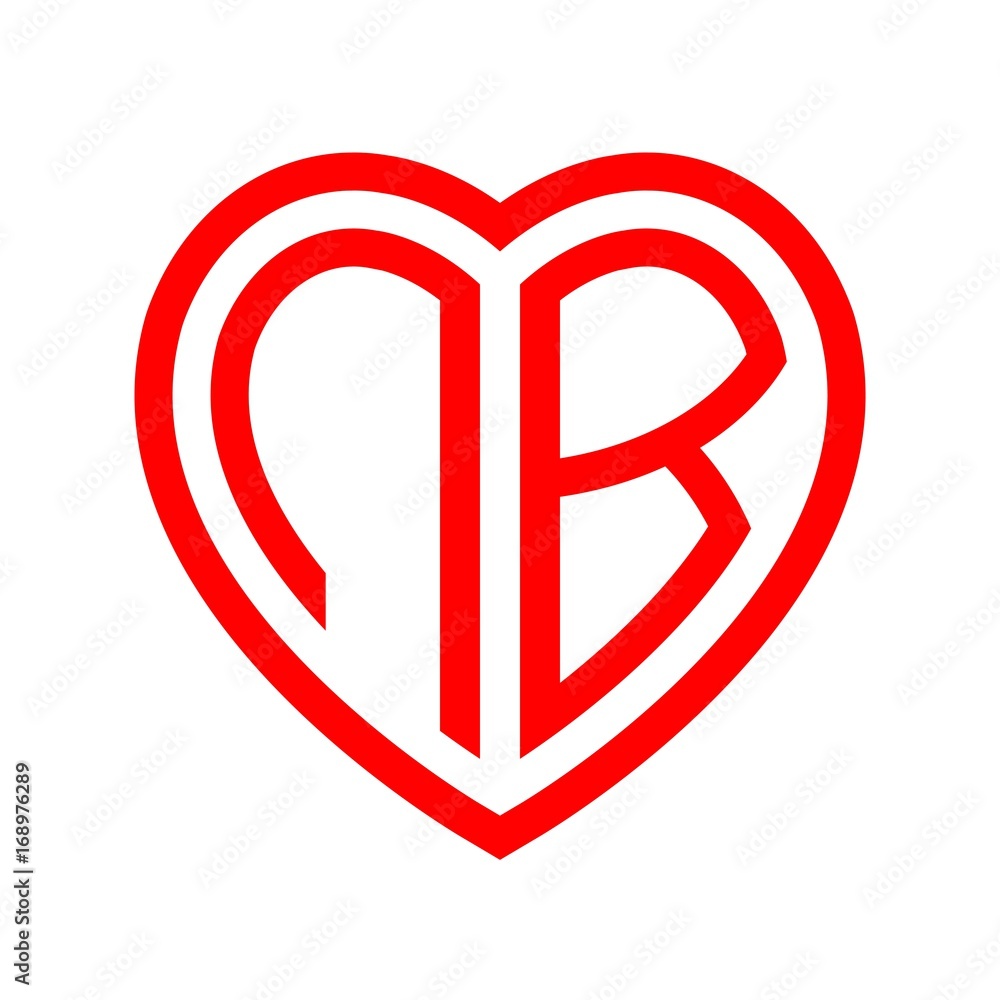initial letters logo nb red monogram heart love shape initial letters logo nb red monogram heart love shape