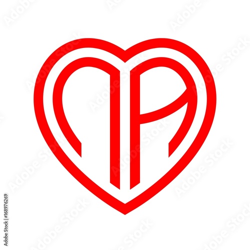 initial letters logo na red monogram heart love shape
