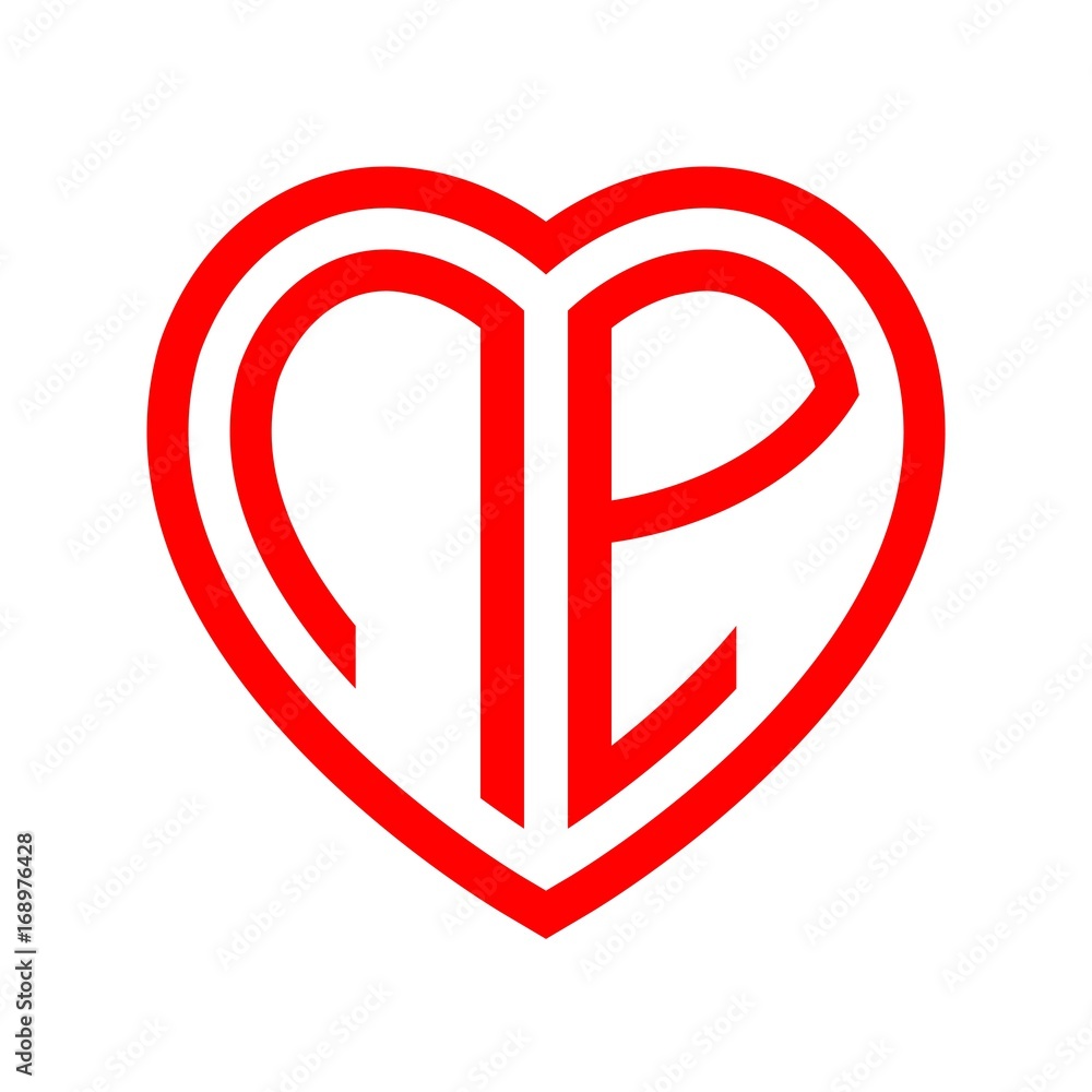 initial letters logo np red monogram heart love shape initial letters logo np red monogram heart love shape
