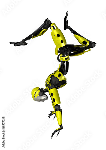 3D Rendering Male Robot Dancing on White