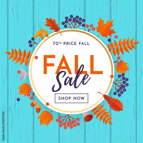 Fall sale poster banner vector leaf pattern background for autumn shopping