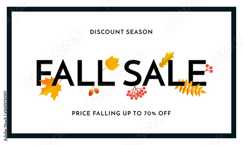 Autumn fall sale maple leaf poster autumnal shopping promo discount banner online store