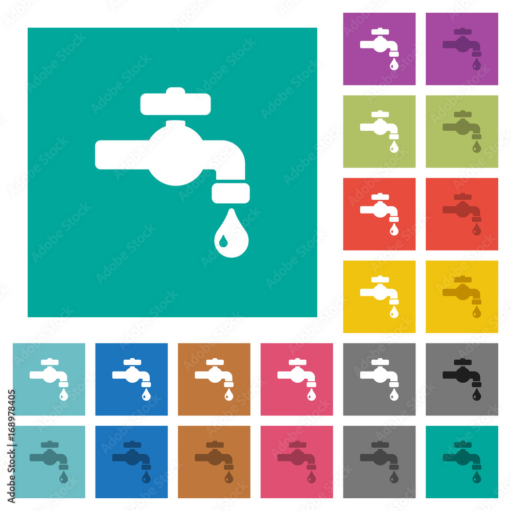 Water faucet with water drop square flat multi colored icons Water faucet with water drop square flat multi colored icons