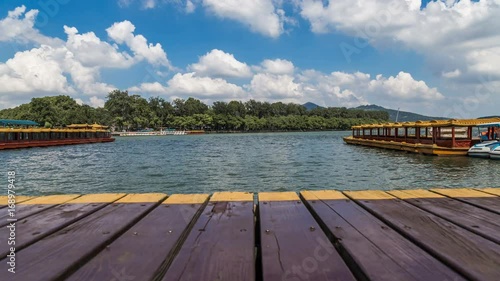 Time lapse of xuanwu lake with nanjing city skyline,landmark,china