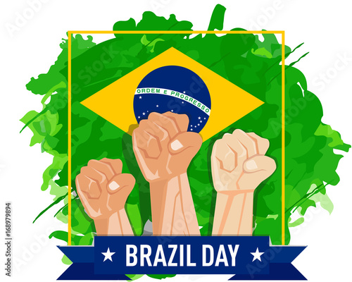 hand fist arm the symbol of national awakening day, and brazil independence day with vietnam flag background green star