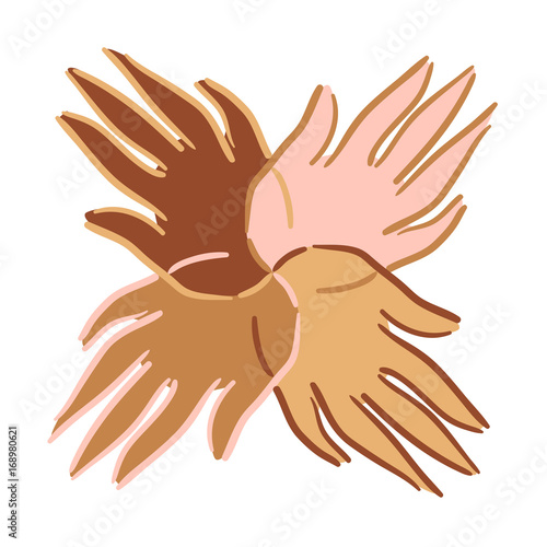 Hands symbol with different skin colours showing unity