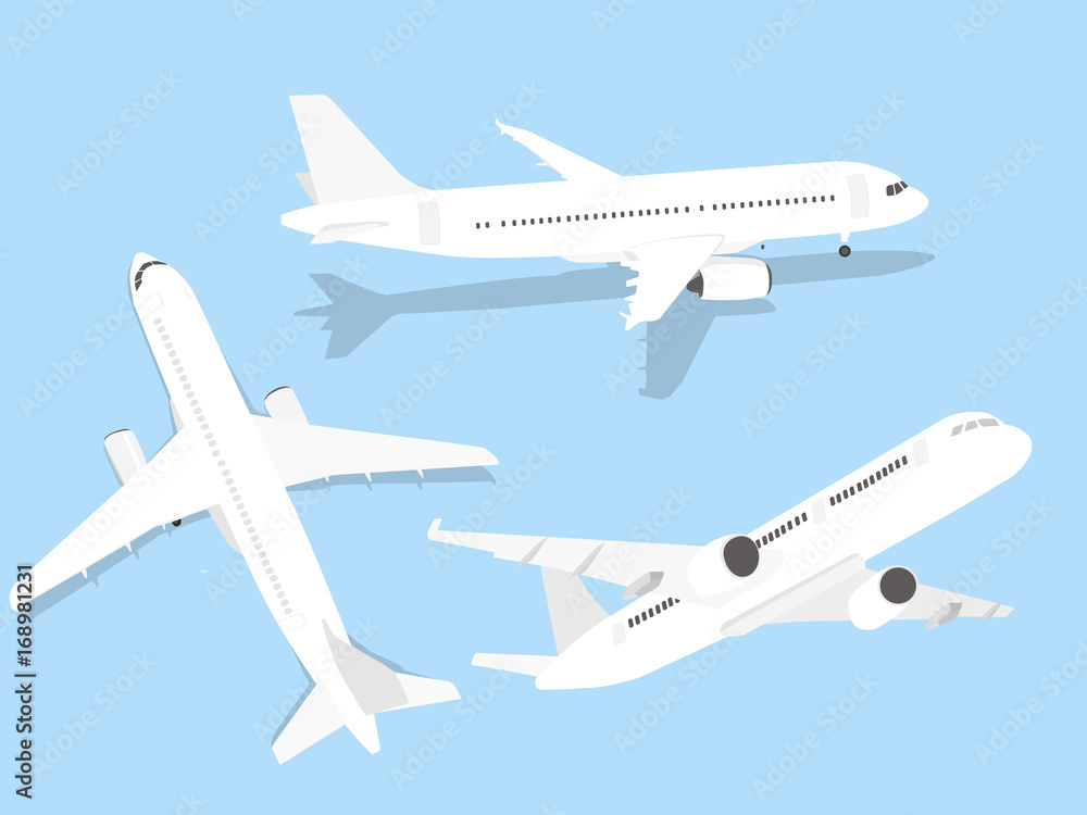 Airplane, aircraft, designed set with different angle vector illustration concept