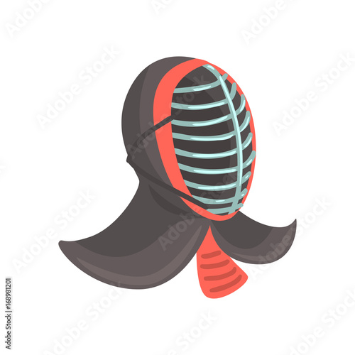 Japanese fencing mask to practice kendo, Japanese martial art cartoon vector Illustration