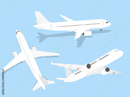 Airplane, aircraft, designed set with different angle vector illustration concept