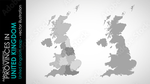 Vector map of United Kingdom and provinces GRAY