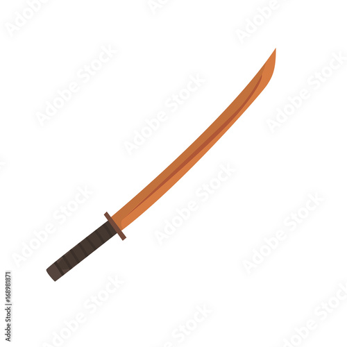 Wooden Japanese fencing sword, kendo equipment cartoon vector Illustration