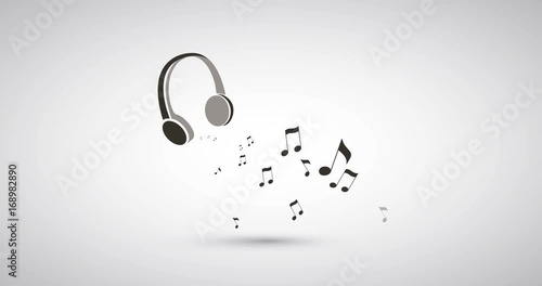 Musical Notes Flying from Headphones - Black and White Music Listening Concept Animation 