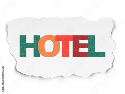 Travel concept: Hotel on Torn Paper background