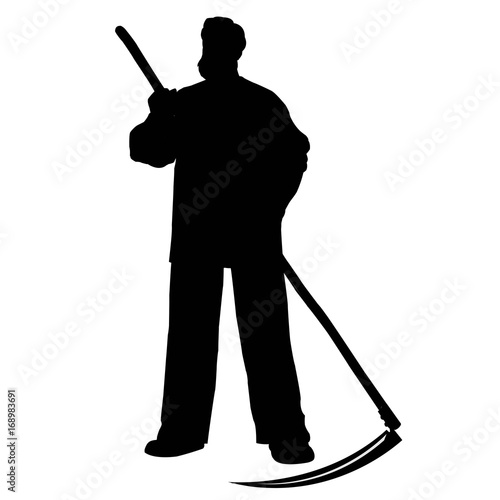 Silhouette of a farmer man with a scytheь