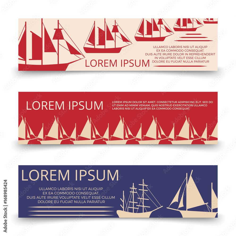 Sea horizonal banners template with sailboats Sea horizonal banners template with sailboats