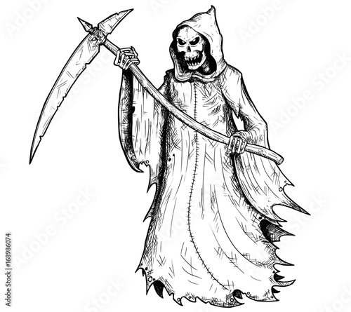 Hand Drawing Illustration of Halloween Grim Reaper