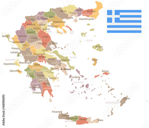 Greece - vintage map and flag - illustration