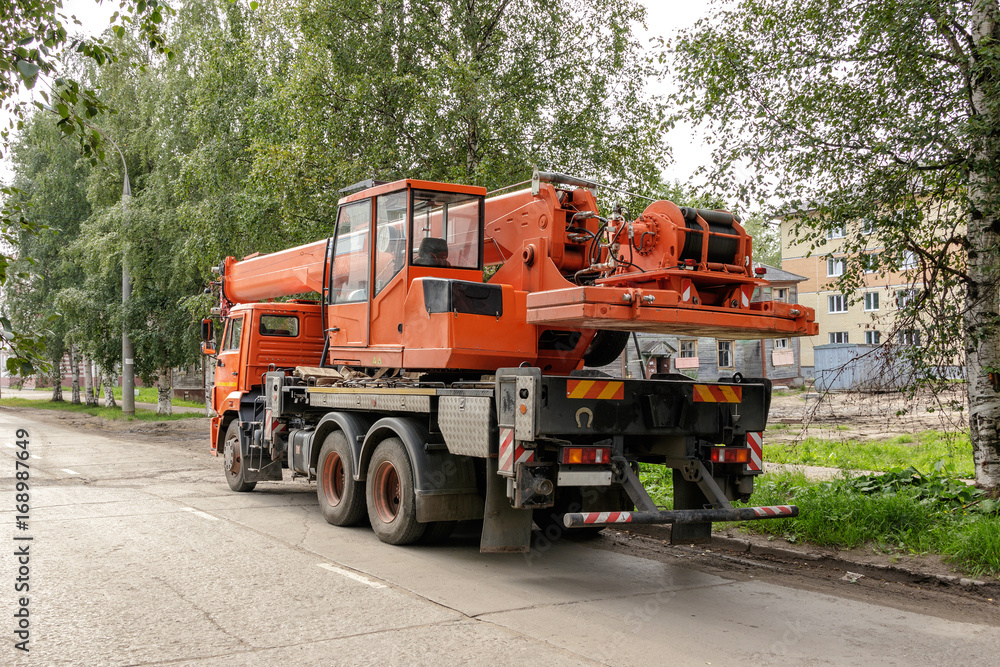 auto crane parked on the roadside auto crane parked on the roadside