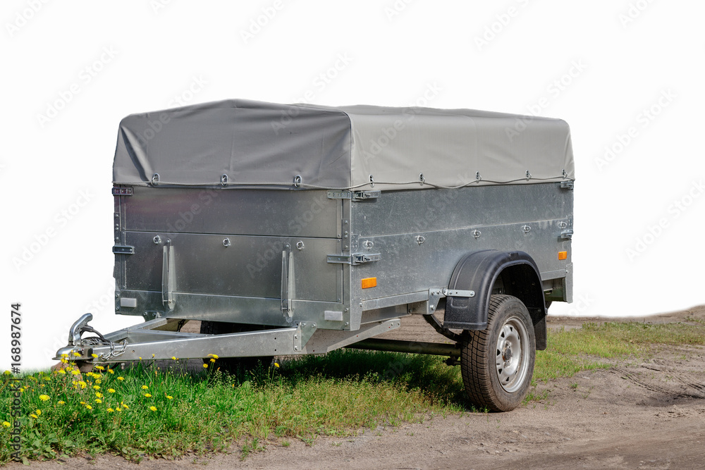 grey trailer car isolated on white background.