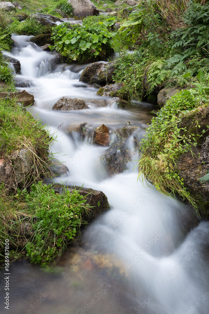 Mountain stream with stones with clear water Mountain stream with stones with clear water