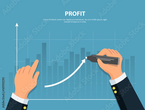 Profit. Businessman draws graph of financial growth . Concept financial investments and revenue increase.