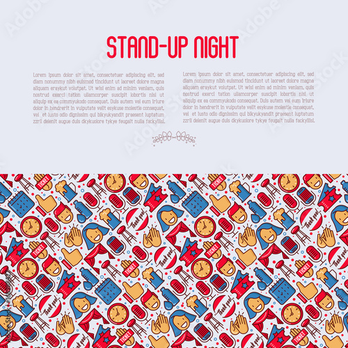 Stand up comedy show concept with thin line icons. Vector illustration for banner, web page, print media.