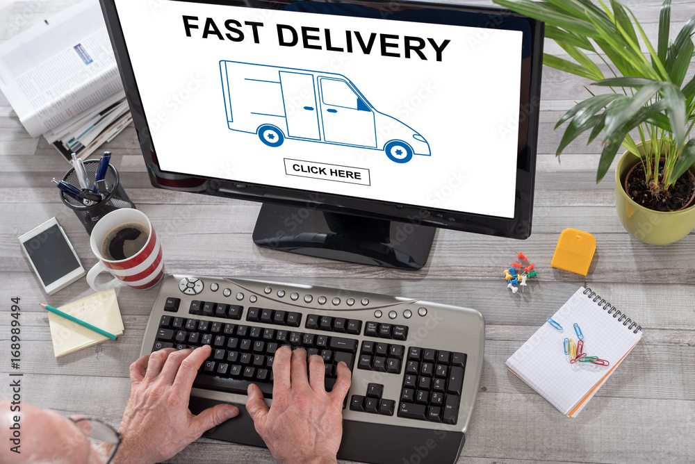 Fast delivery concept on a computer Fast delivery concept on a computer