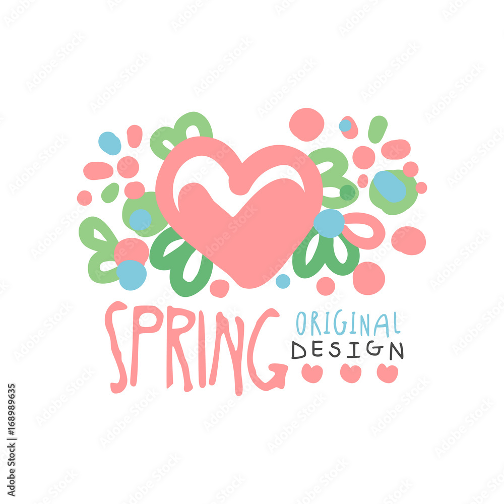Spring, love logo template original design, colorful hand drawn vector Illustration