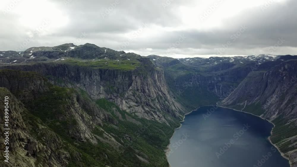 View near Trolltunga to Fjord and water from drone on air Norway View near Trolltunga to Fjord and water from drone on air Norway