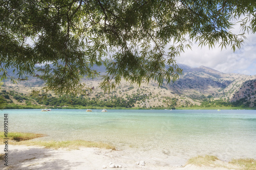 Beautiful mountain lake kournas on Crete  Greece.